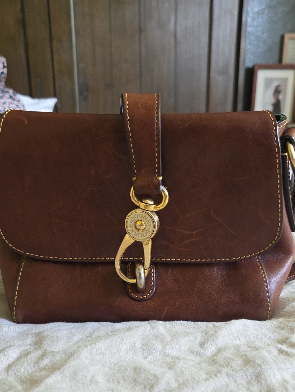 Dooney & Bourke Chocolate Brown Leather Flap Crossbody with Gold Hardware